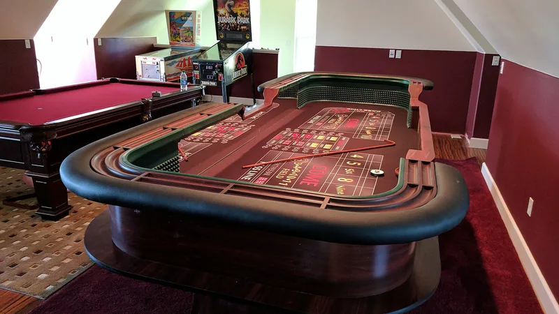 Craps table with dice