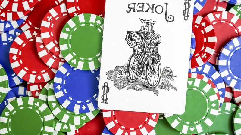 Playing card on casino chips